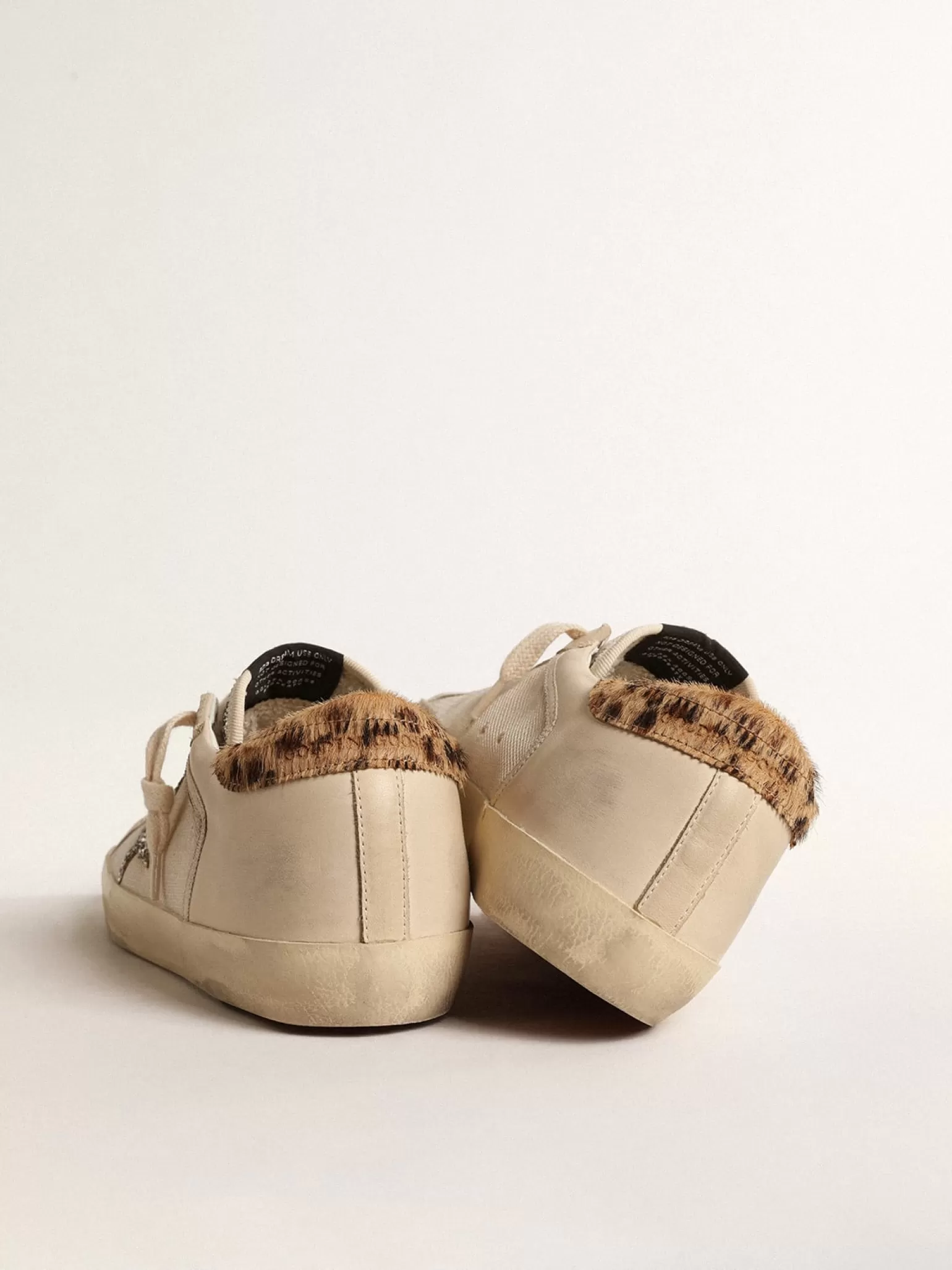 Outlet Super-Star de tela creme com estrela de glitter e talão leopardo MULHER Super-Star