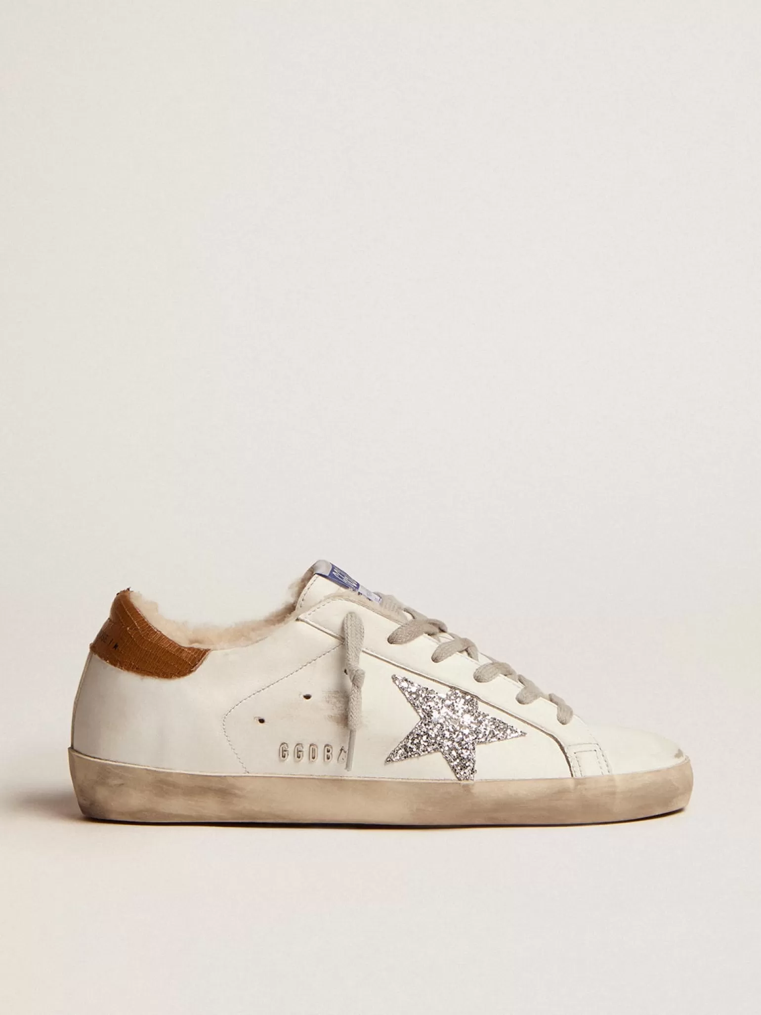 Discount Super-Star feminino com forro de shearling e estrela de glitter prateado MULHER Super-Star