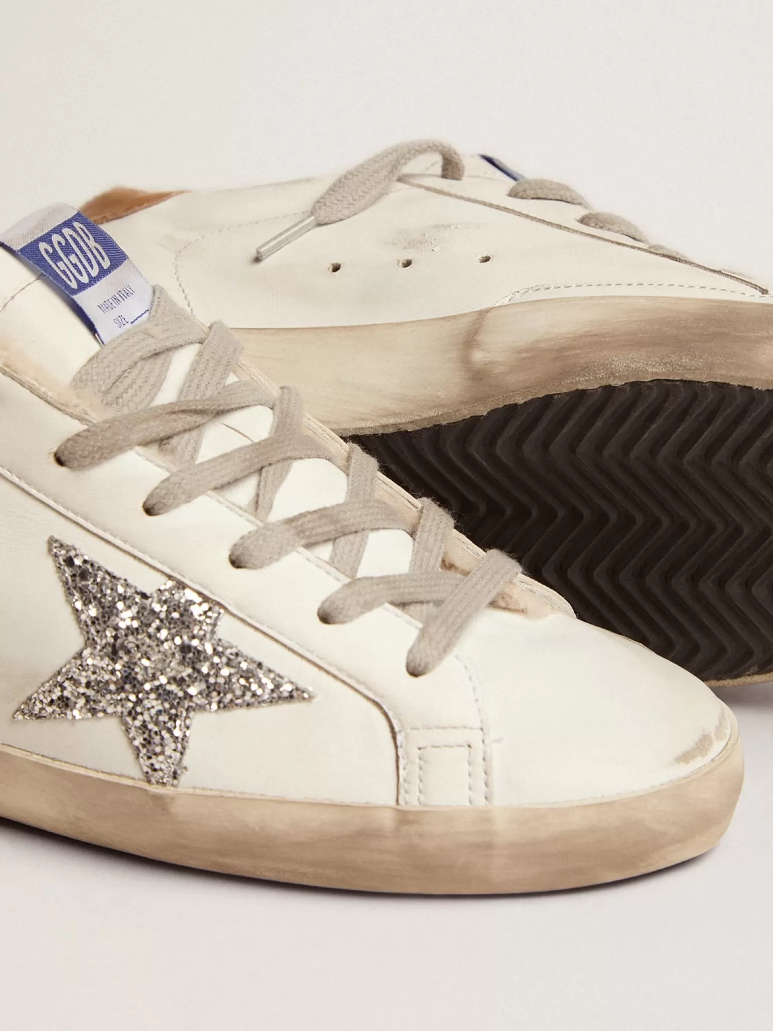 Discount Super-Star feminino com forro de shearling e estrela de glitter prateado MULHER Super-Star