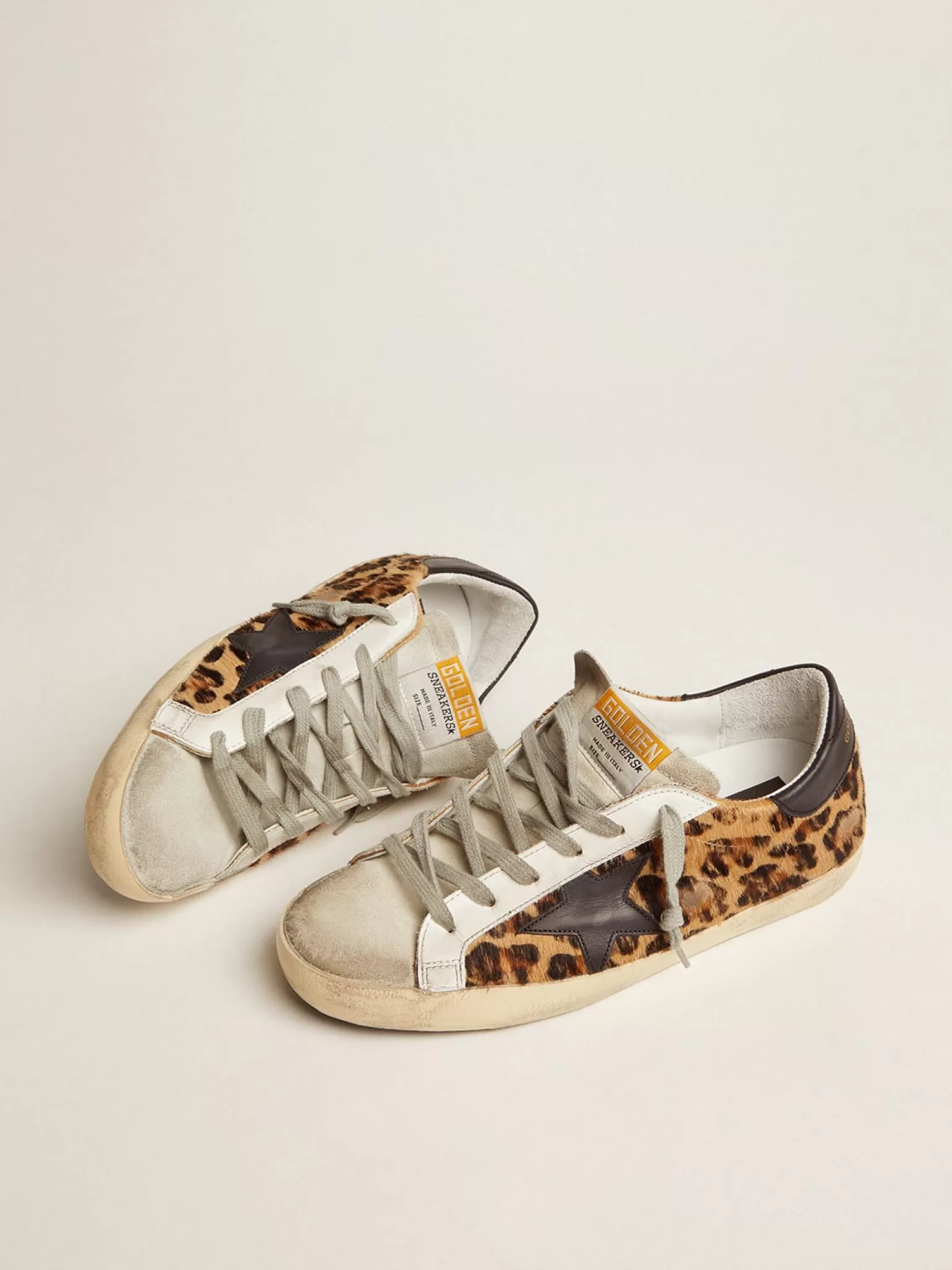 New Super-Star feminino de couro com estampa de leopardo MULHER Super-Star