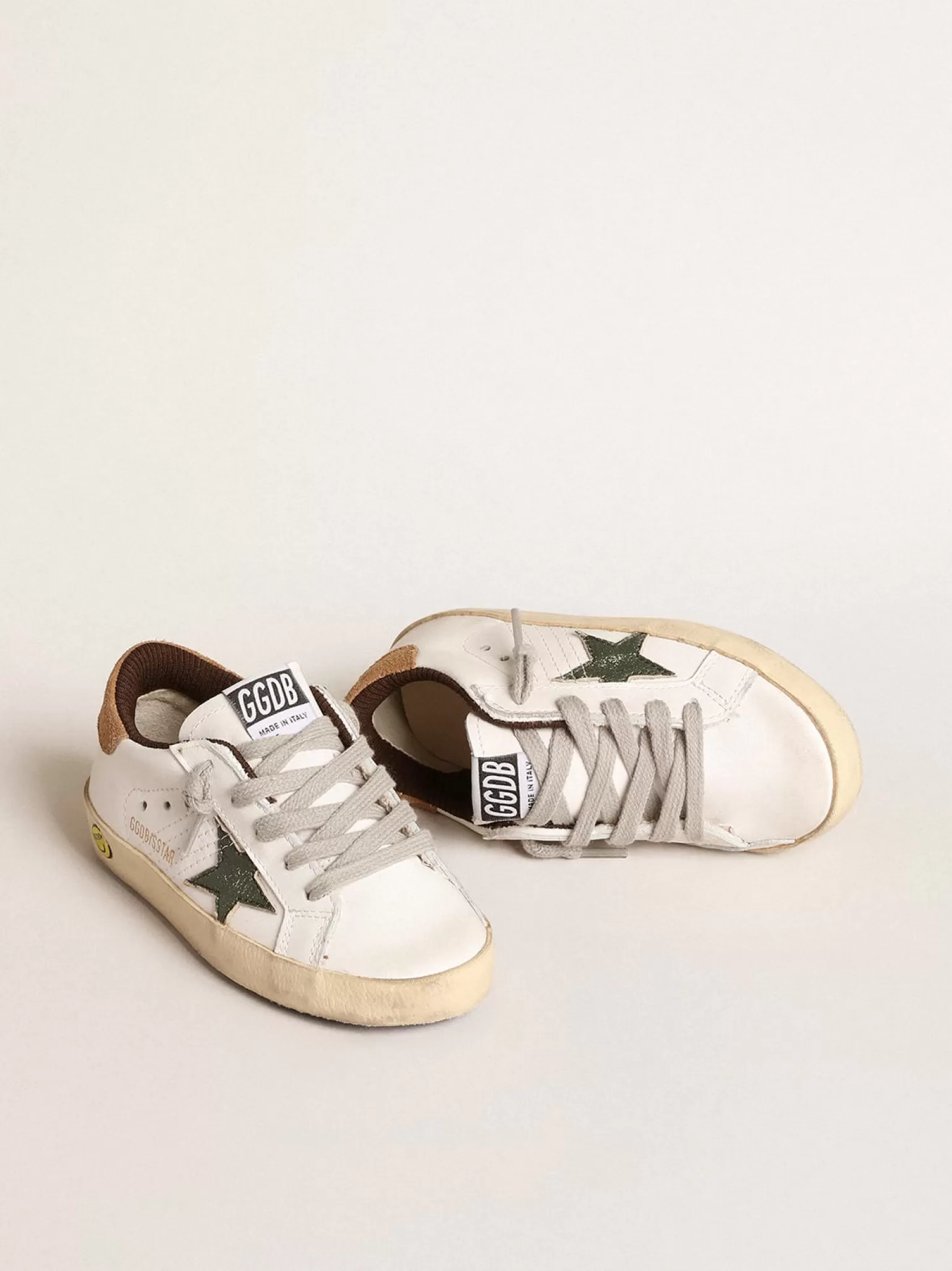 Clearance Super-Star Young com estrela de napa verde e talão de suede marrom Meninos (4-10 anos)