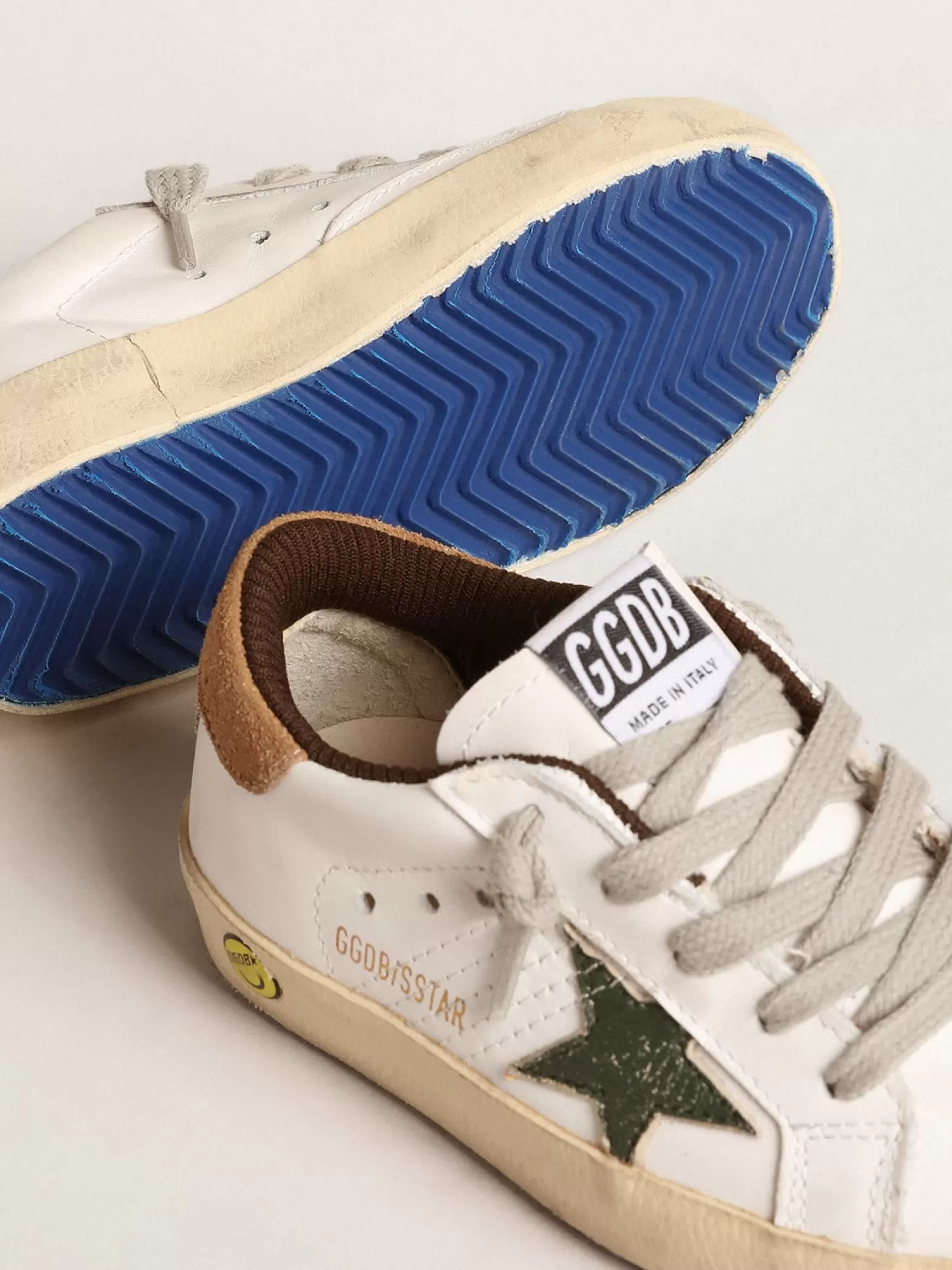 Clearance Super-Star Young com estrela de napa verde e talão de suede marrom Meninos (4-10 anos)