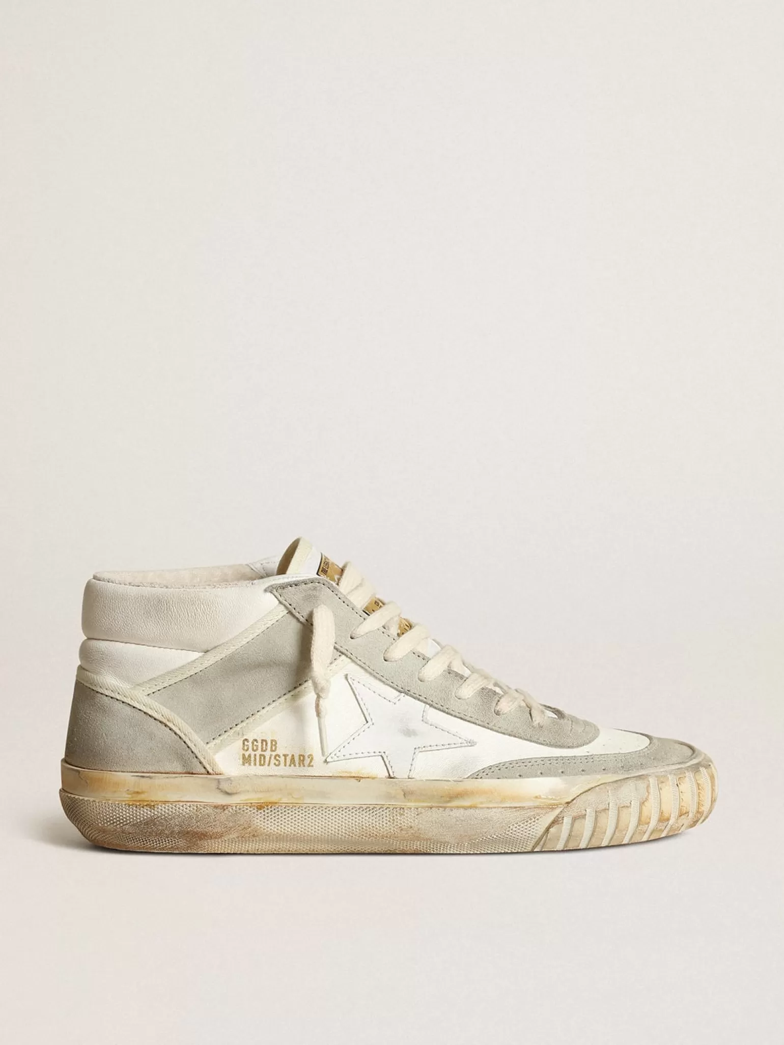 Best Sale Tênis Mid Star feminino com inserções de suede cinza-gelo e estrela de couro branco MULHER Mid Star