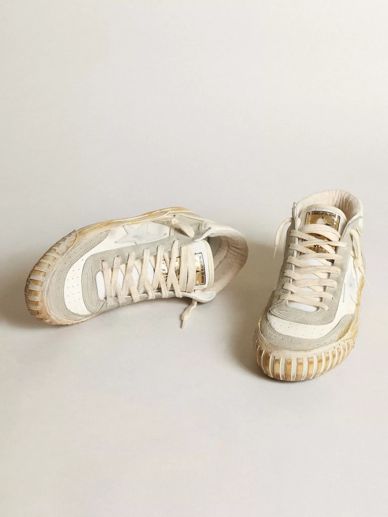 Best Sale Tênis Mid Star feminino com inserções de suede cinza-gelo e estrela de couro branco MULHER Mid Star