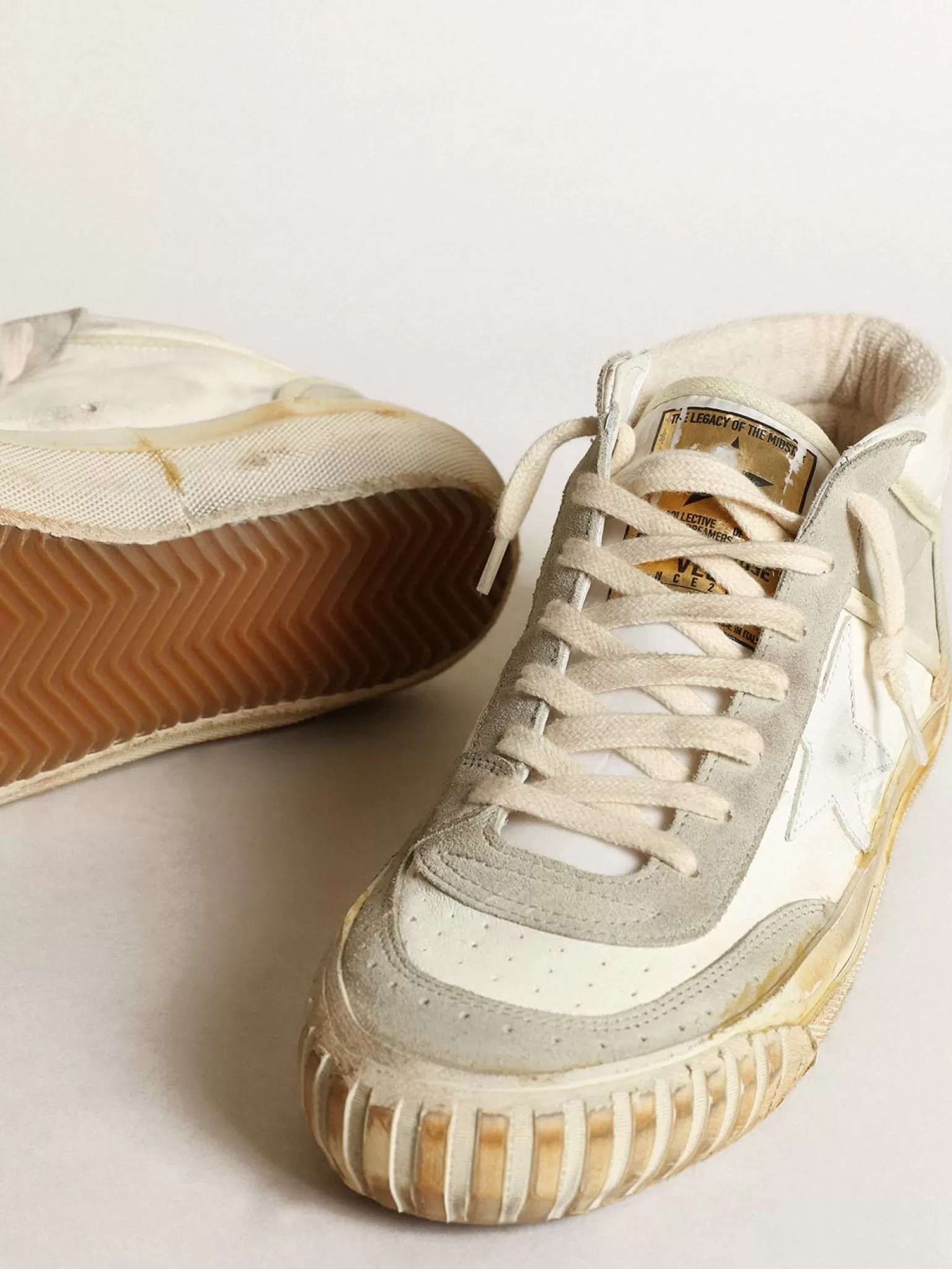 Best Sale Tênis Mid Star feminino com inserções de suede cinza-gelo e estrela de couro branco MULHER Mid Star
