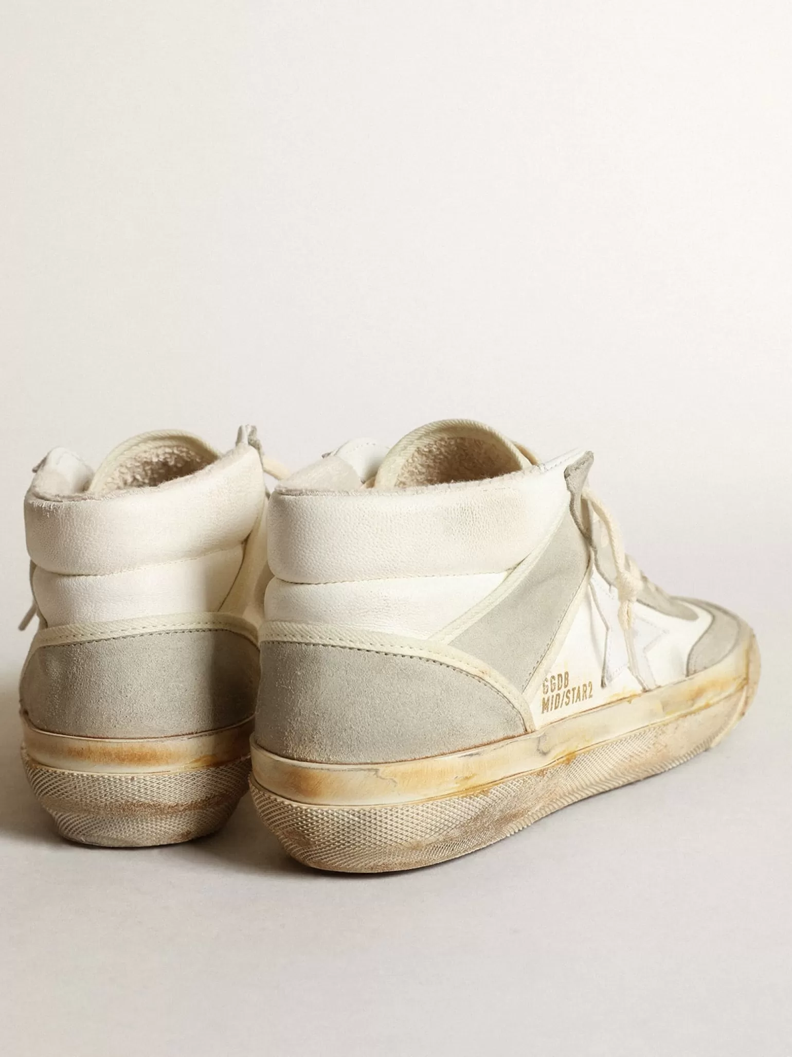 Best Sale Tênis Mid Star feminino com inserções de suede cinza-gelo e estrela de couro branco MULHER Mid Star