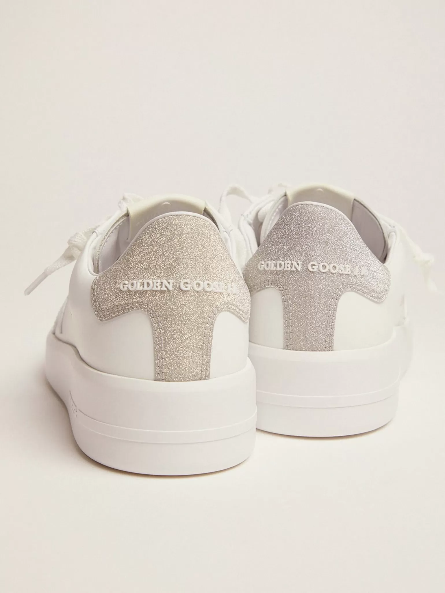 Flash Sale Tênis Purestar de couro branco e talão com glitter champanhe MULHER Purestar