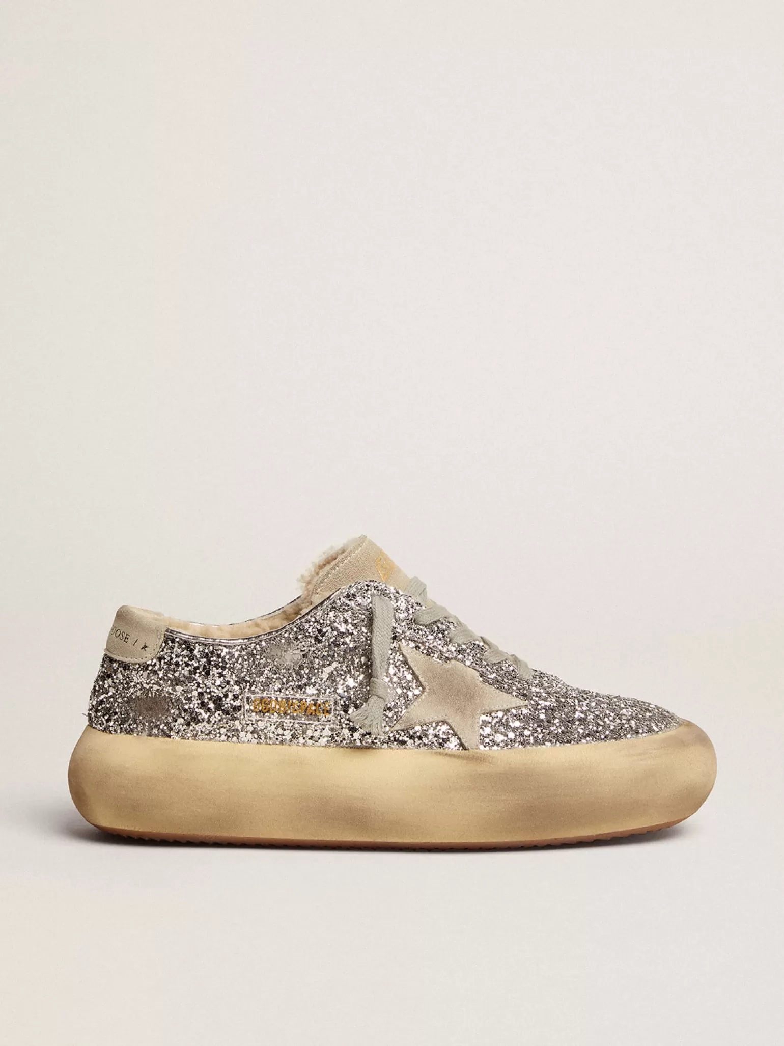 Outlet Tênis Space-Star de glitter prateado e forro de shearling MULHER Space-Star