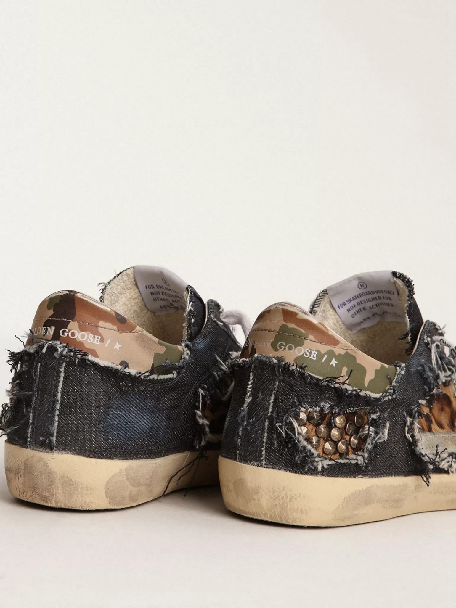 Best Tênis Super-Star feminino LAB de jeans e couro cavalinho com estampa de leopardo MULHER Super-Star