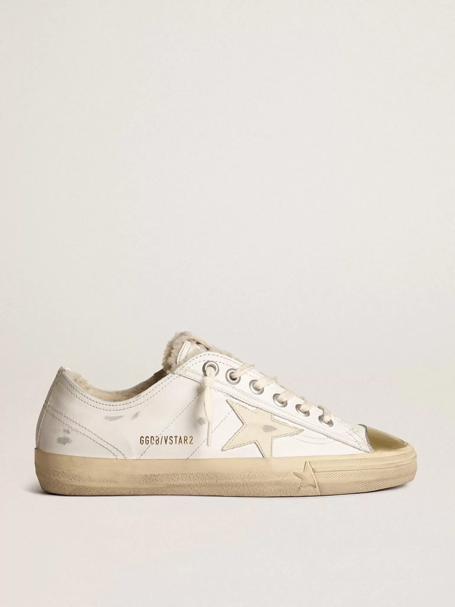 Clearance Tênis V-Star com estrela de couro e forro de shearling bege MULHER V-Star
