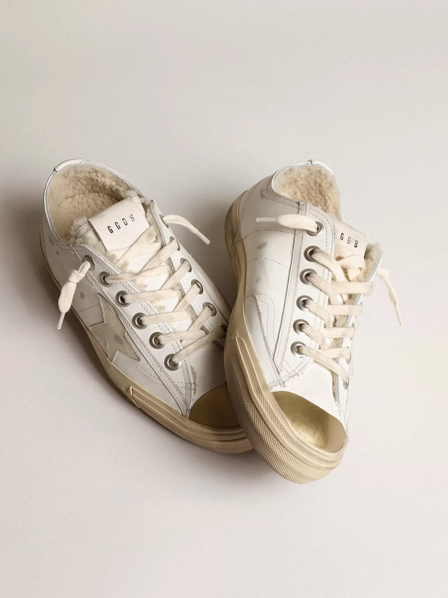 Clearance Tênis V-Star com estrela de couro e forro de shearling bege MULHER V-Star