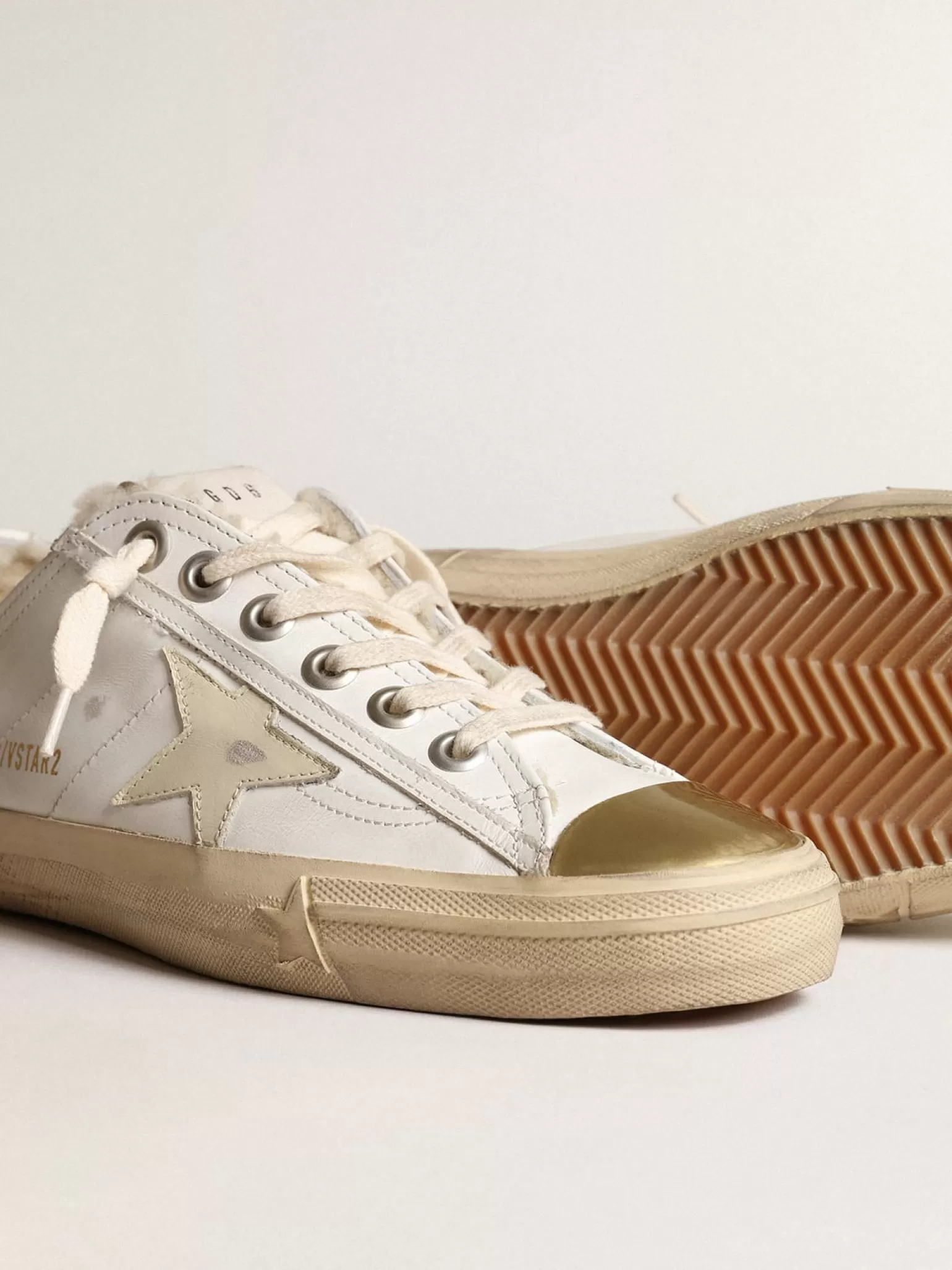 Clearance Tênis V-Star com estrela de couro e forro de shearling bege MULHER V-Star
