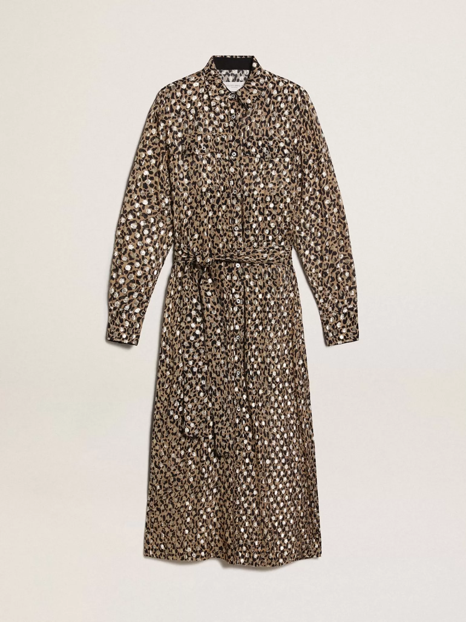 Outlet Vestido chemise feminino com estampa animal print e fio coupé dourado MULHER Vestidos e macacões