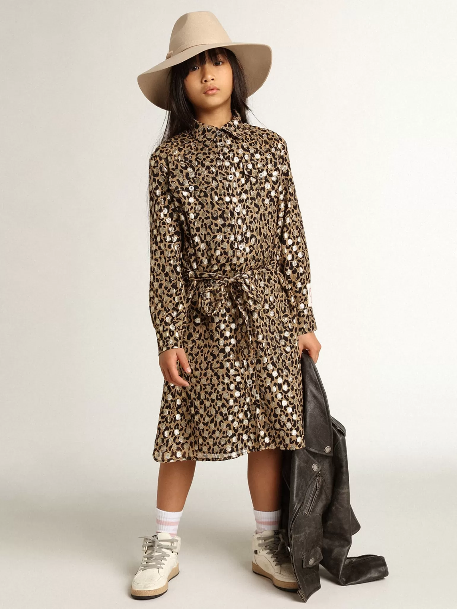 Best Vestido chemise infantil feminino com estampa animal print e fio coupé Roupas de cima (4-12 years)
