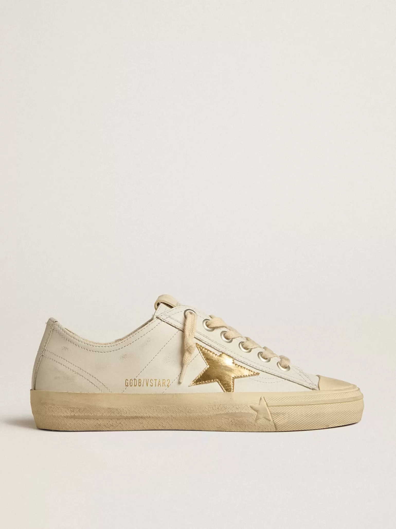 Best V-Star de couro branco com estrela de couro metálico dourado MULHER V-Star