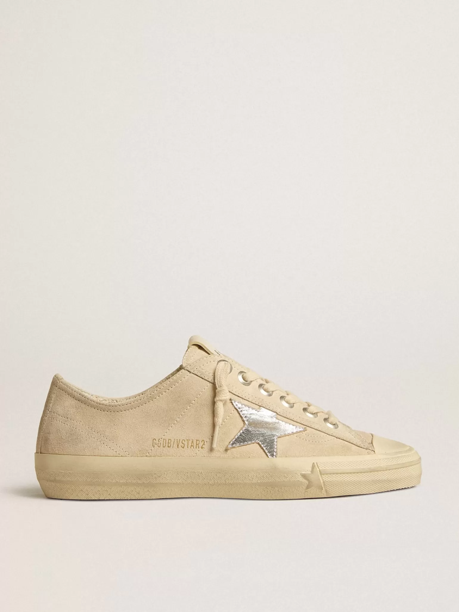 Hot V-Star feminino de suede pérola com estrela de couro metálico prateado MULHER V-Star