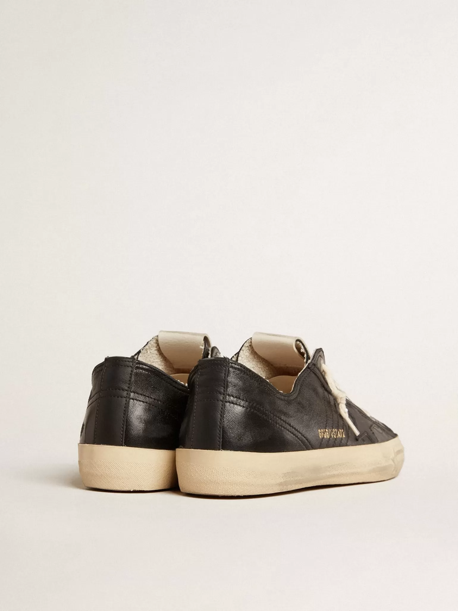 Flash Sale V-Star Masculino de napa preta com estrela de couro preto V-Star
